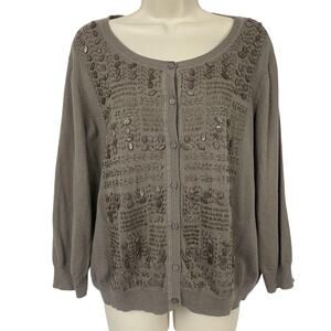 Chicos Cardigan Sweater Womens Size 3 / XL Brown Beaded Earth Tone Maximalist